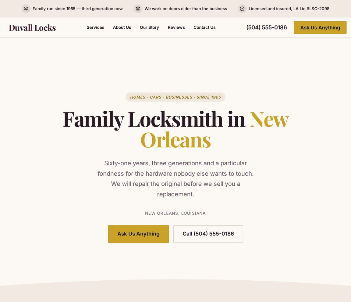 Editorial Locksmith website template preview