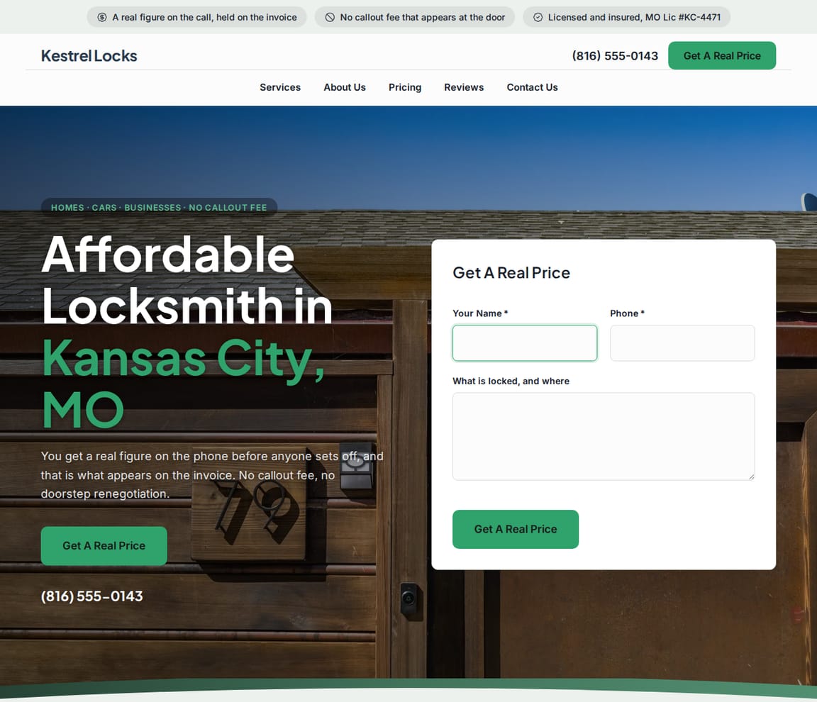 Quote-First Locksmith website template preview