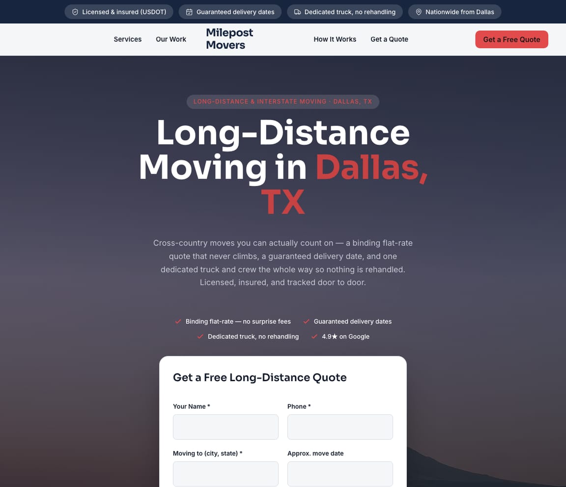 Long-Distance & Interstate Movers website template preview