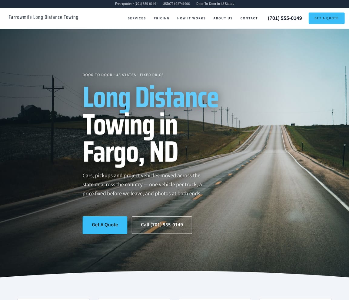 Long Distance Towing website template preview