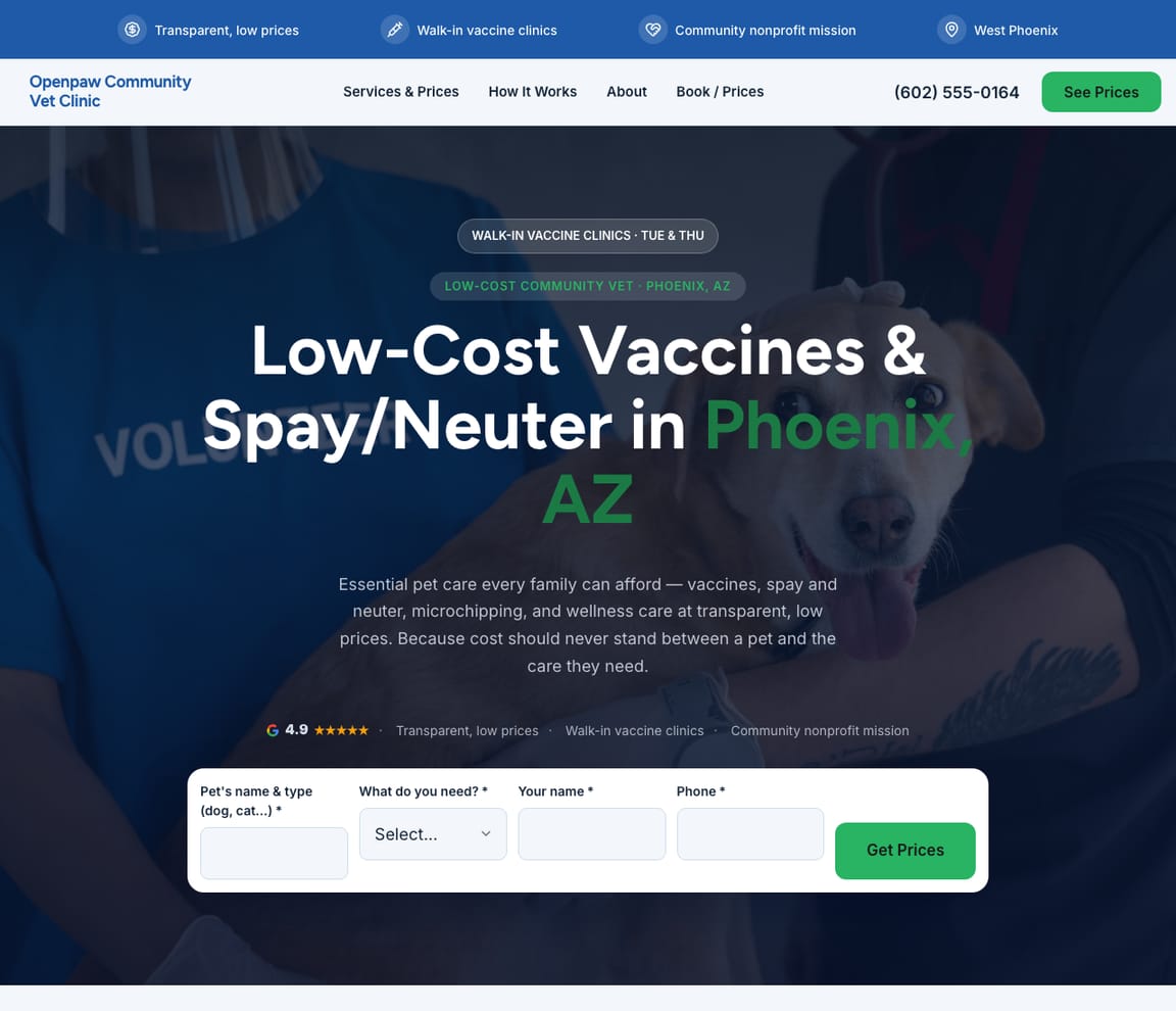 Low-Cost Community Vet Clinic website template preview