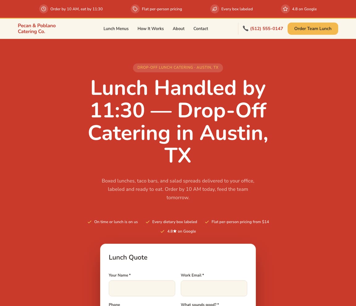 Lunch Catering website template preview