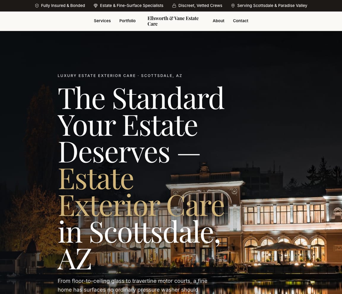Luxury Estate Exterior Care website template preview