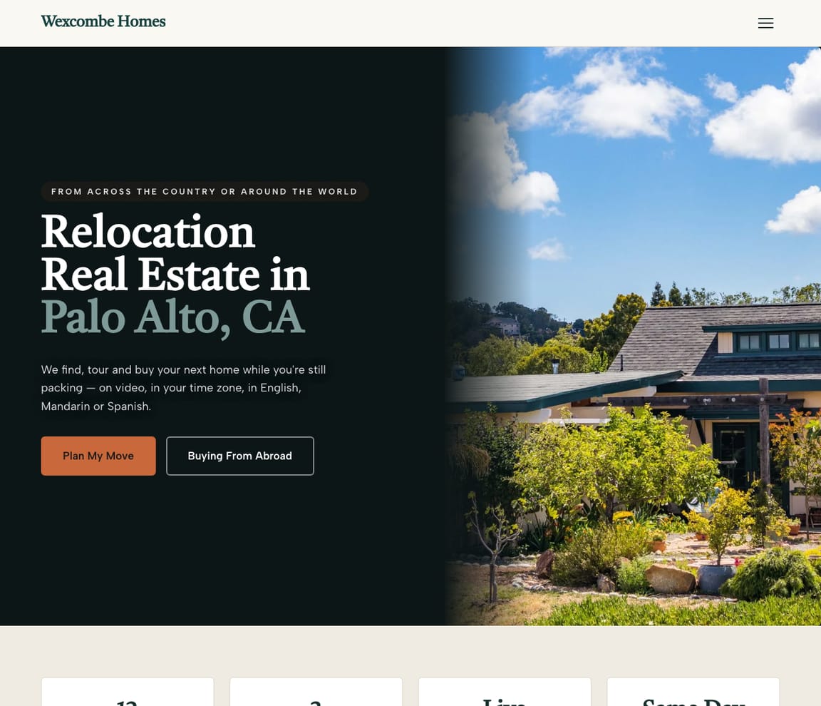 Home page of the Relocation & International Buyers website template