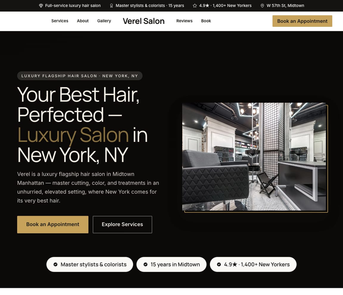 Luxury Salon website template preview