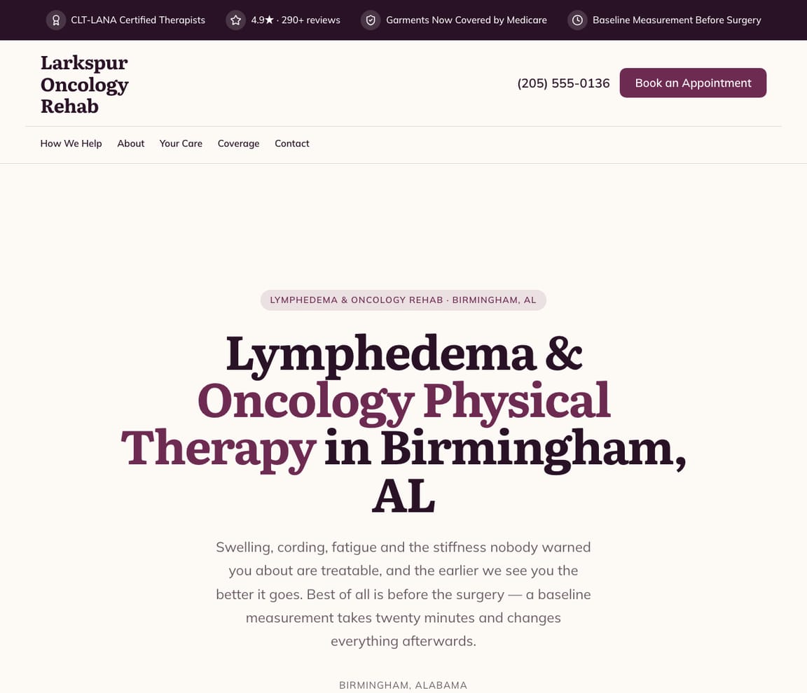Lymphedema & Oncology Rehab website template preview