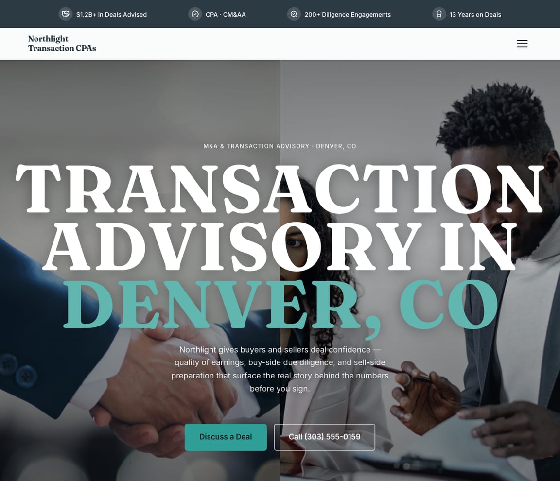 M&A & Transaction Advisory website template preview