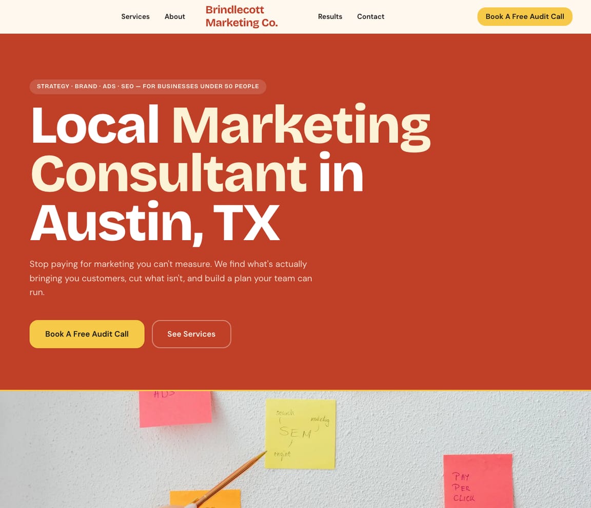 Home page of the Marketing Consultant website template, with the headline “Local Marketing Consultant in Austin, TX”
