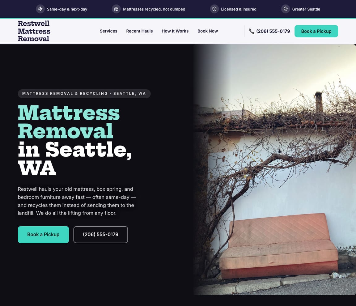 Mattress Removal & Recycling website template preview