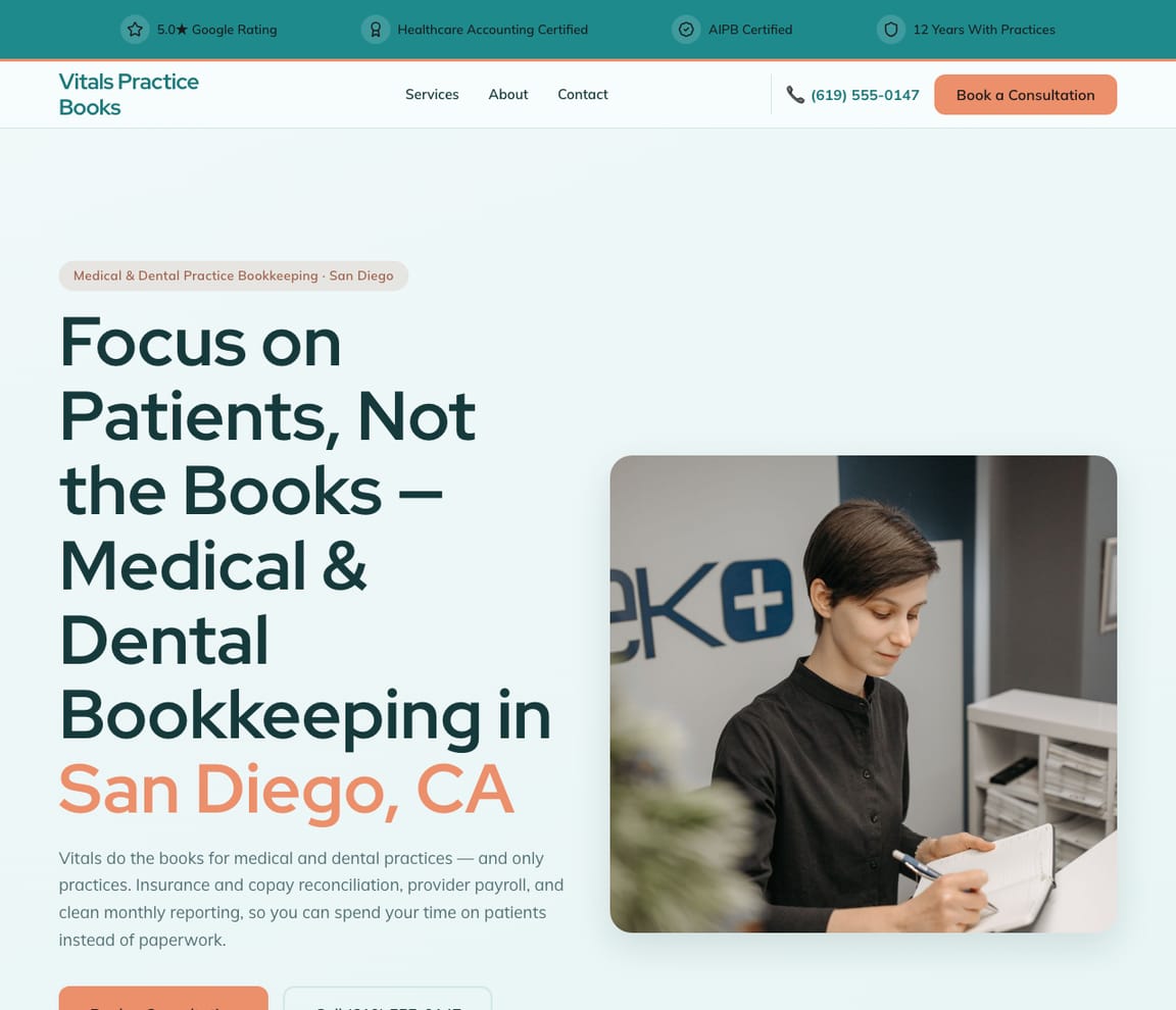 Medical & Dental Bookkeeping website template preview