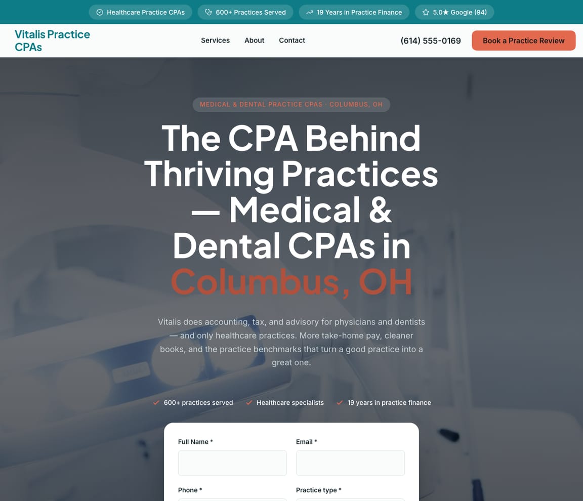Medical & Dental Practice CPA website template preview