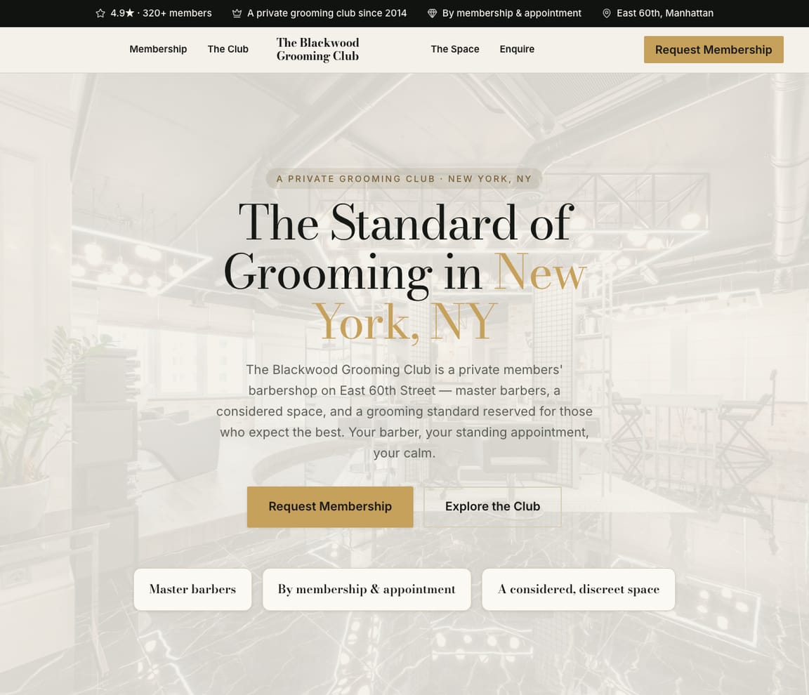 Members' Grooming Club website template preview