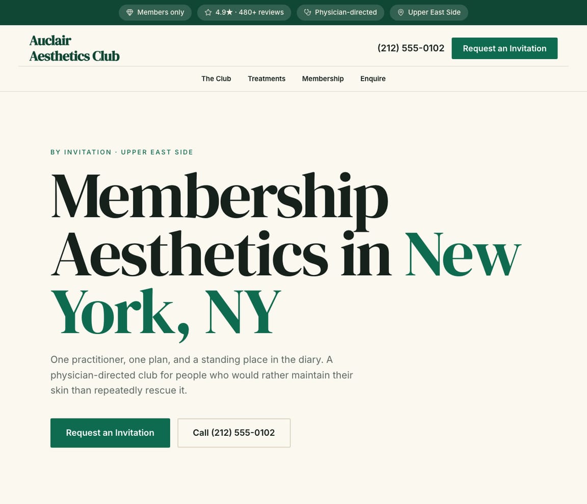 Membership Aesthetics Club website template preview