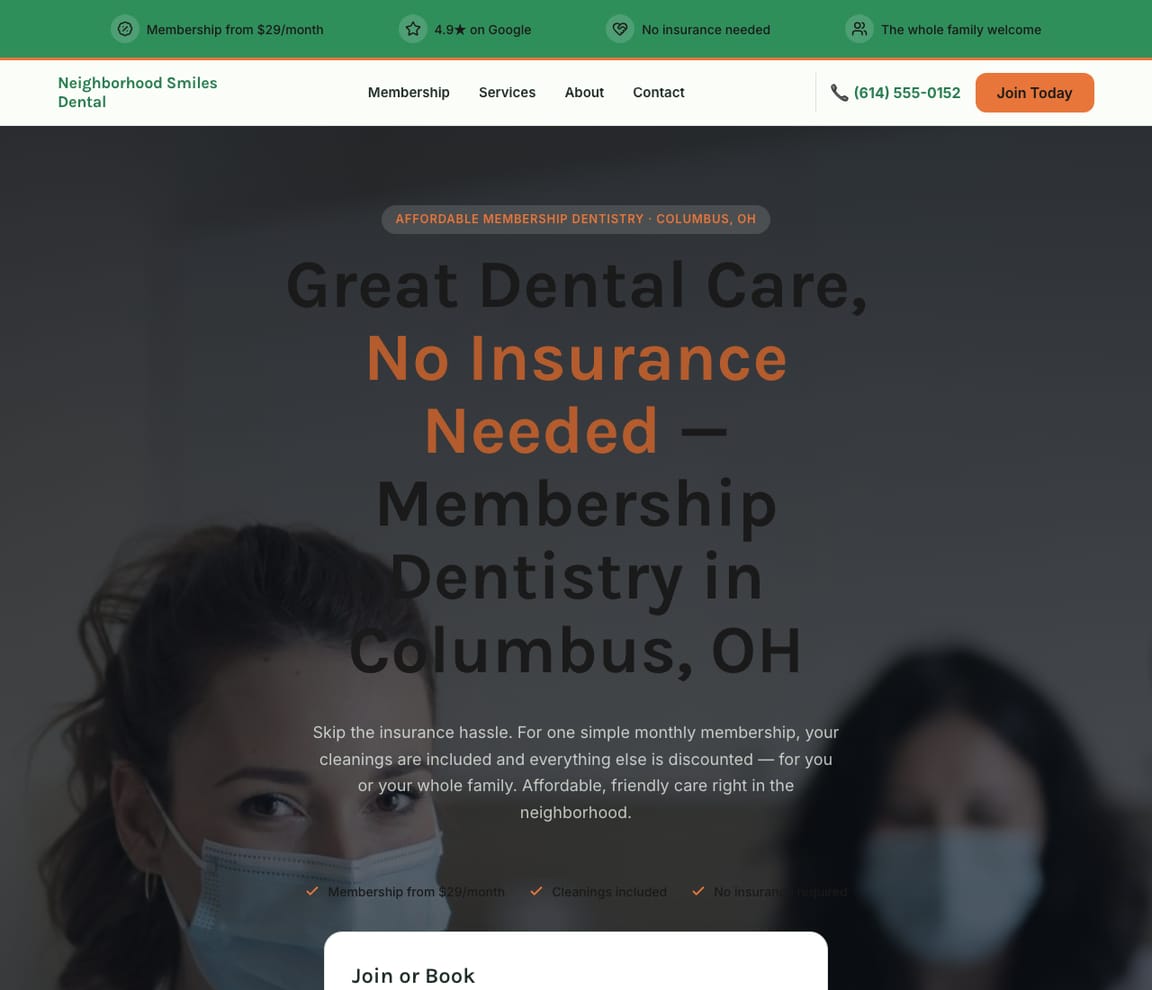 Membership / Affordable Dentist website template preview
