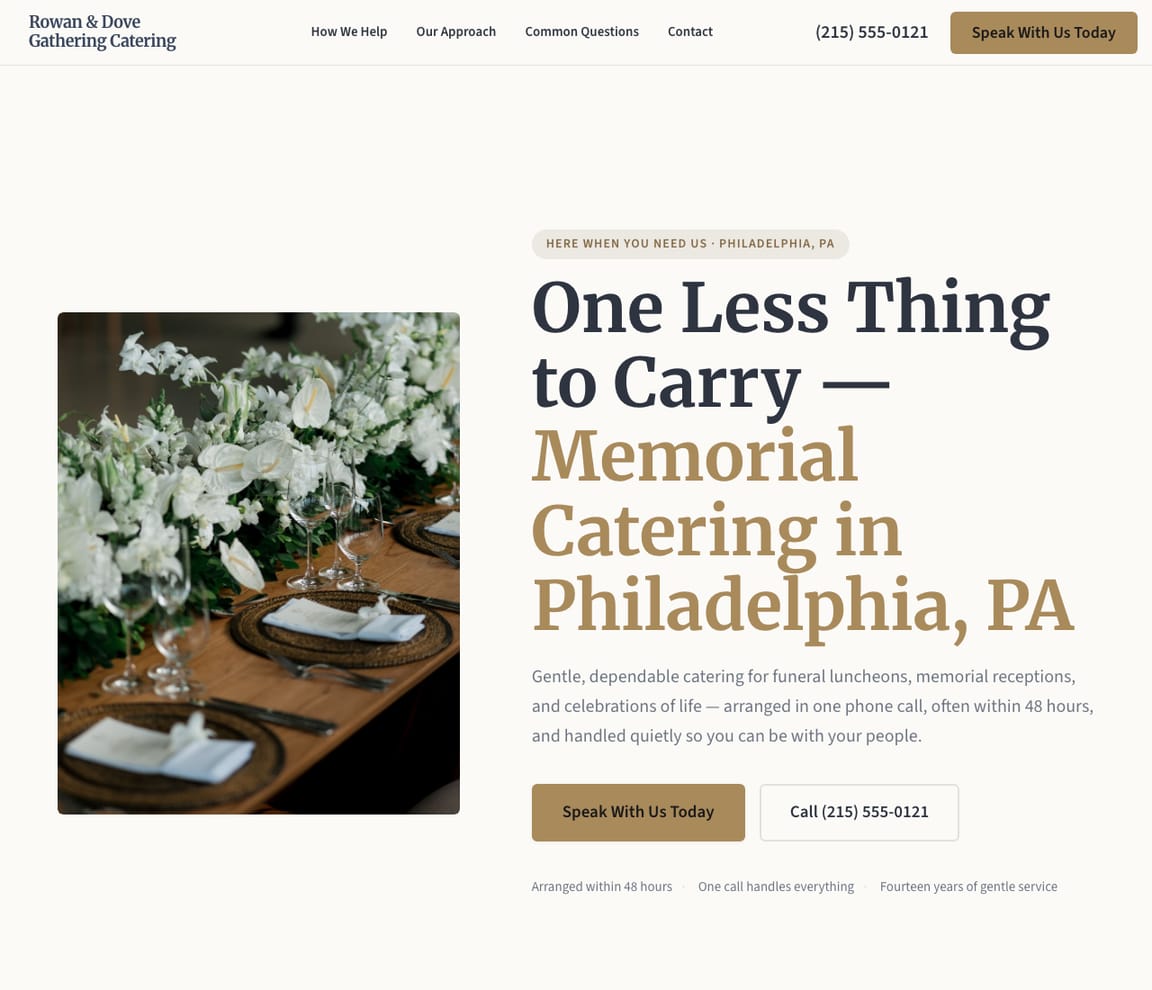 Memorial Catering website template preview