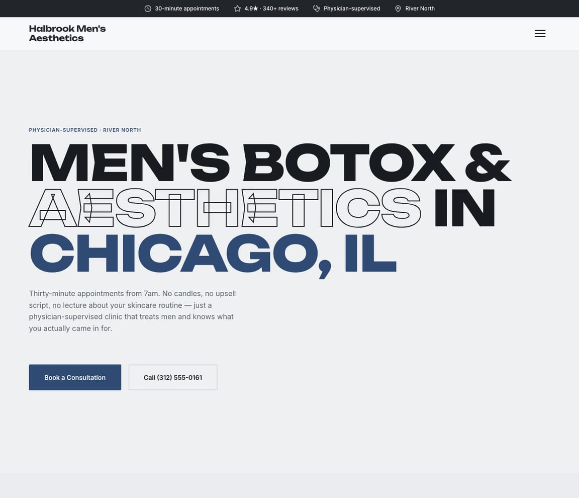 Men's Aesthetics Clinic website template preview