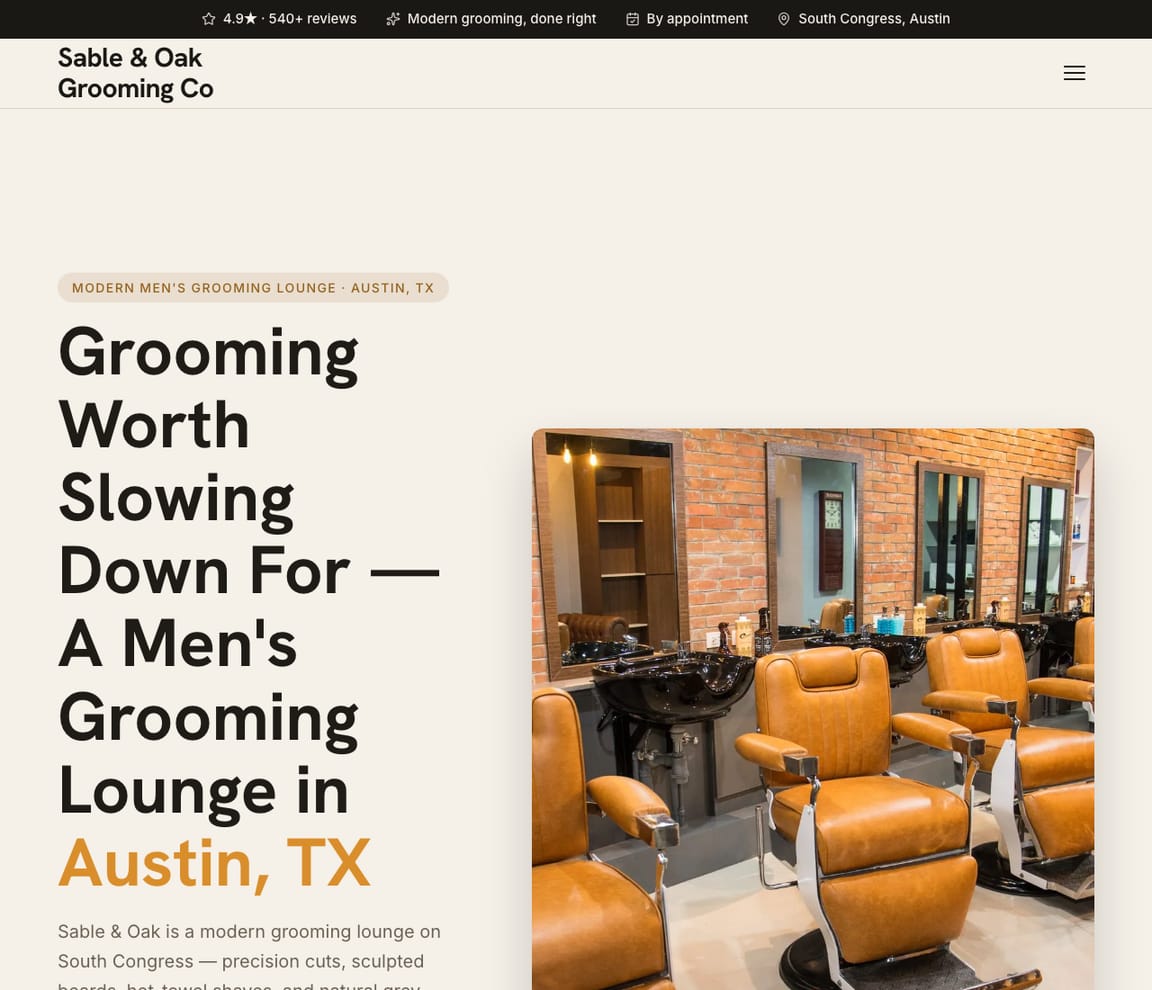 Men's Grooming Lounge website template preview