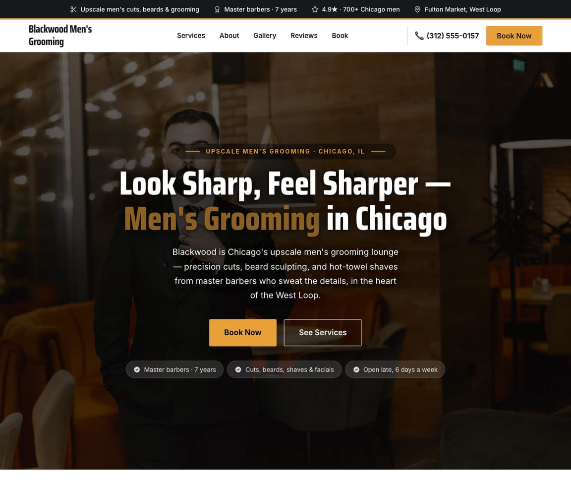 Men's Grooming Lounge website template preview