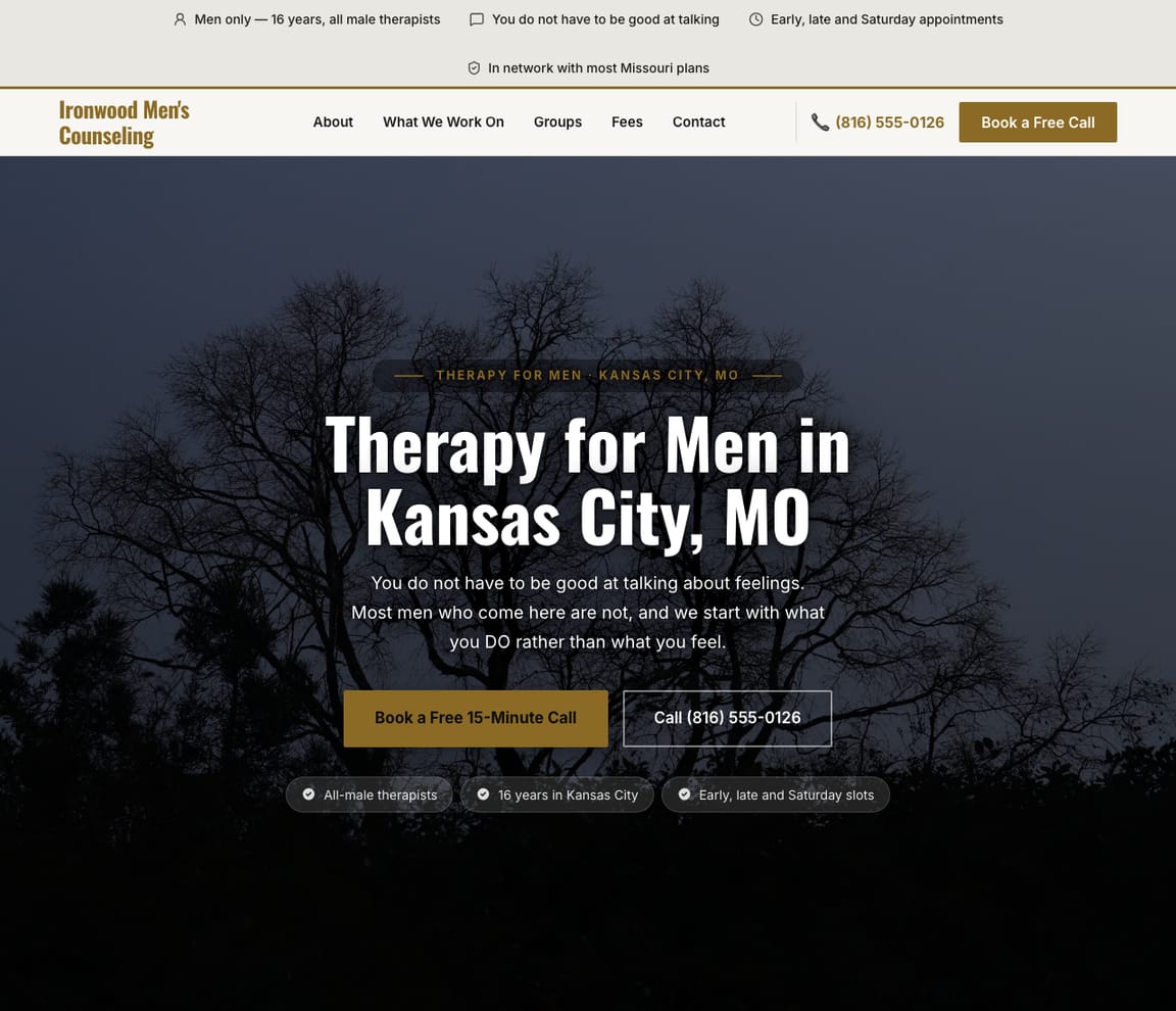 Therapy for Men website template preview