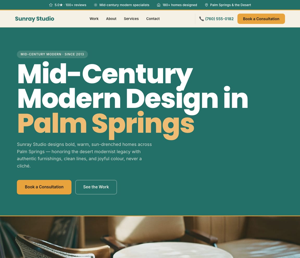 Mid-Century Modern Interior Designer website template preview