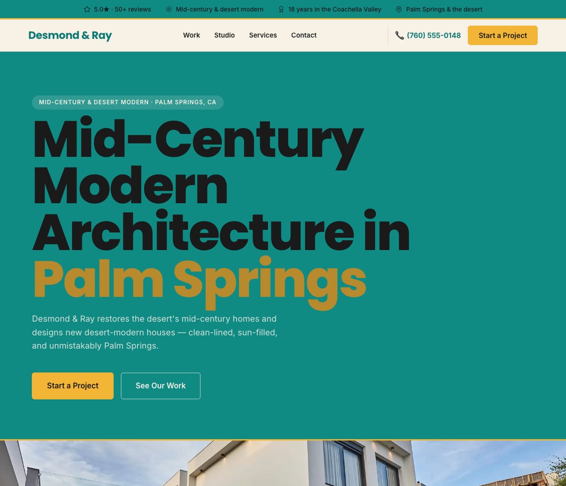 Mid-Century Modern Architecture Studio website template preview