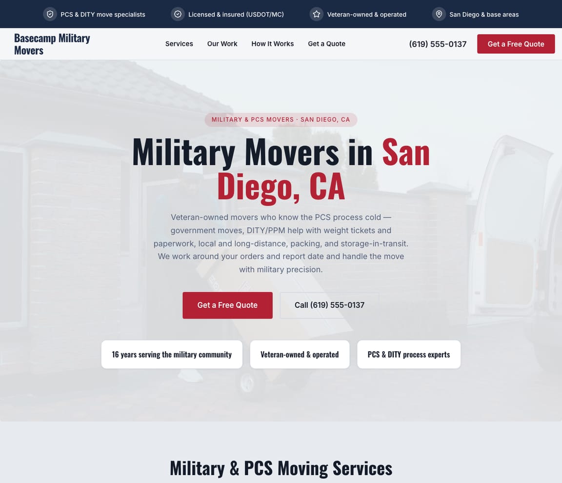 Military & PCS Movers website template preview