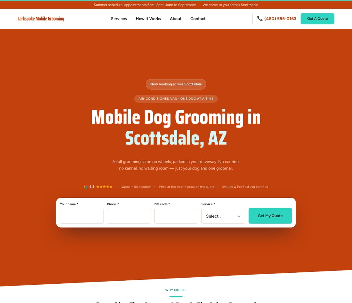 Mobile Dog Grooming website template preview