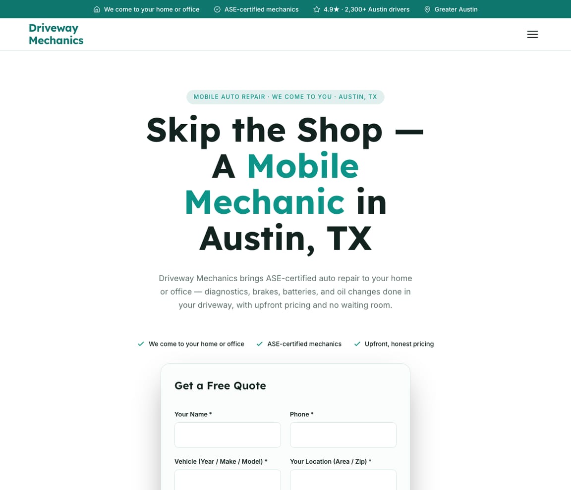Mobile Mechanic website template preview