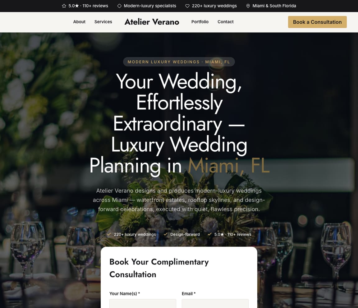Modern Luxury Wedding Planner website template preview
