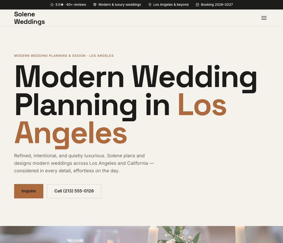 Modern Wedding Planner website template preview
