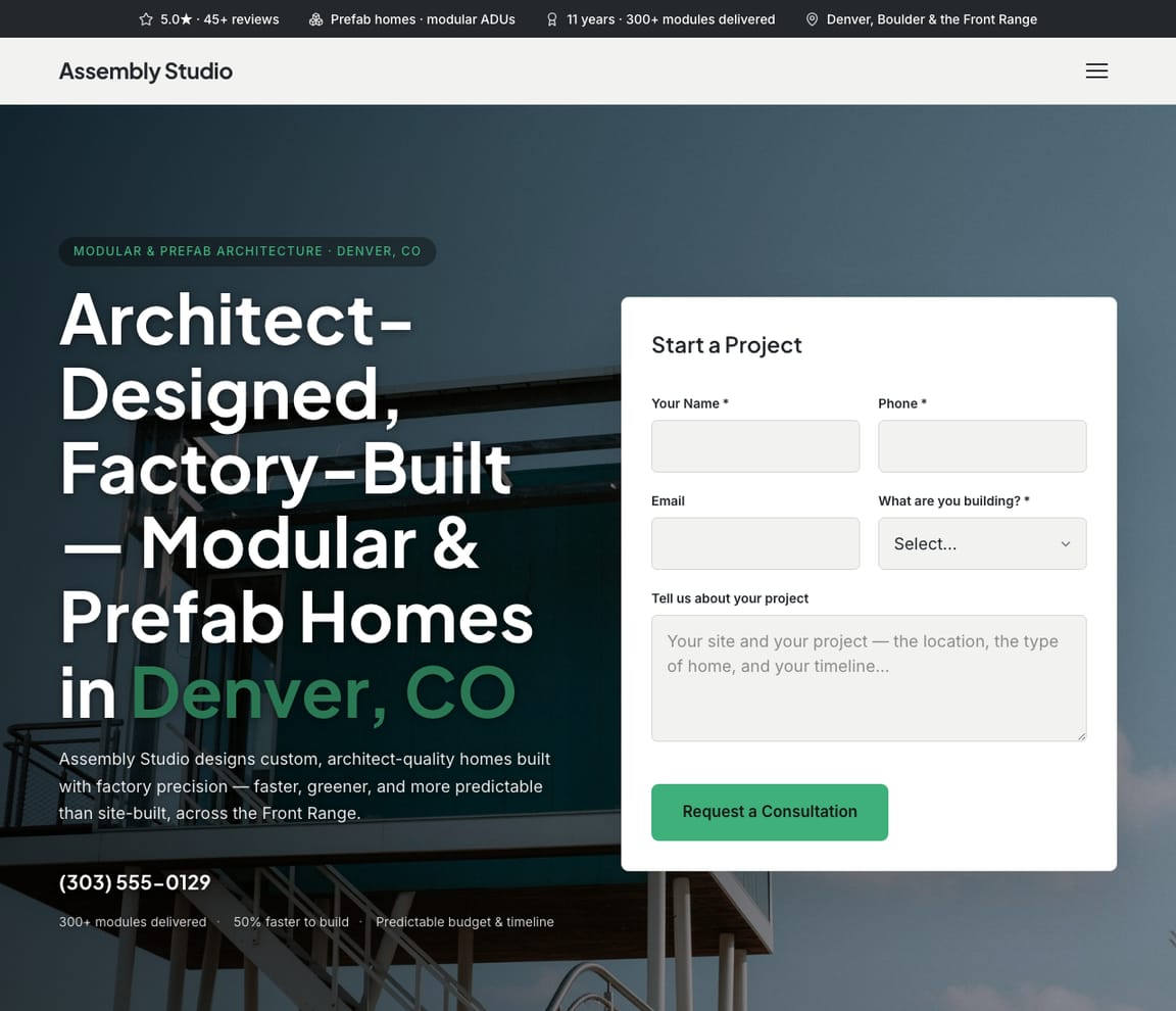 Modular & Prefab Architecture Studio website template preview