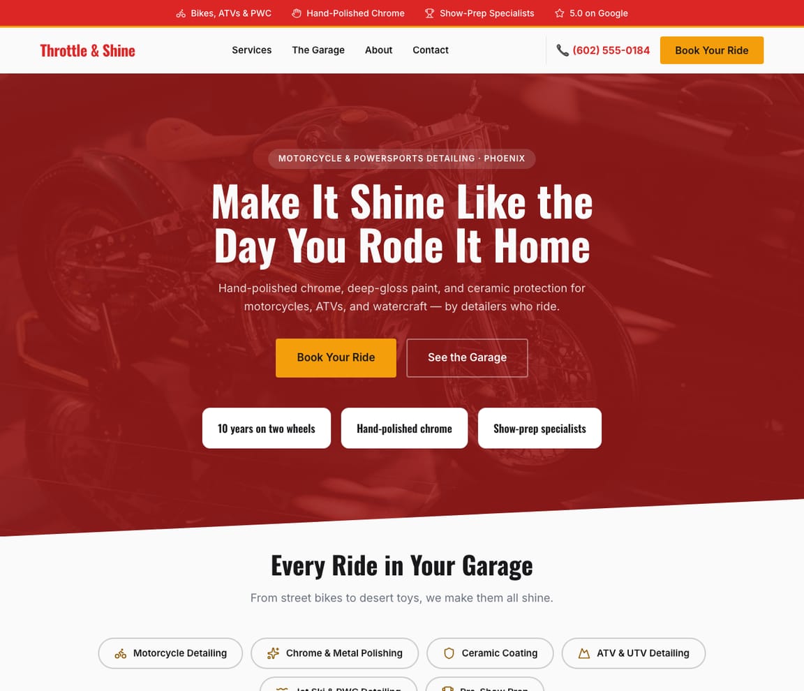 Motorcycle & Powersports Detailing website template preview
