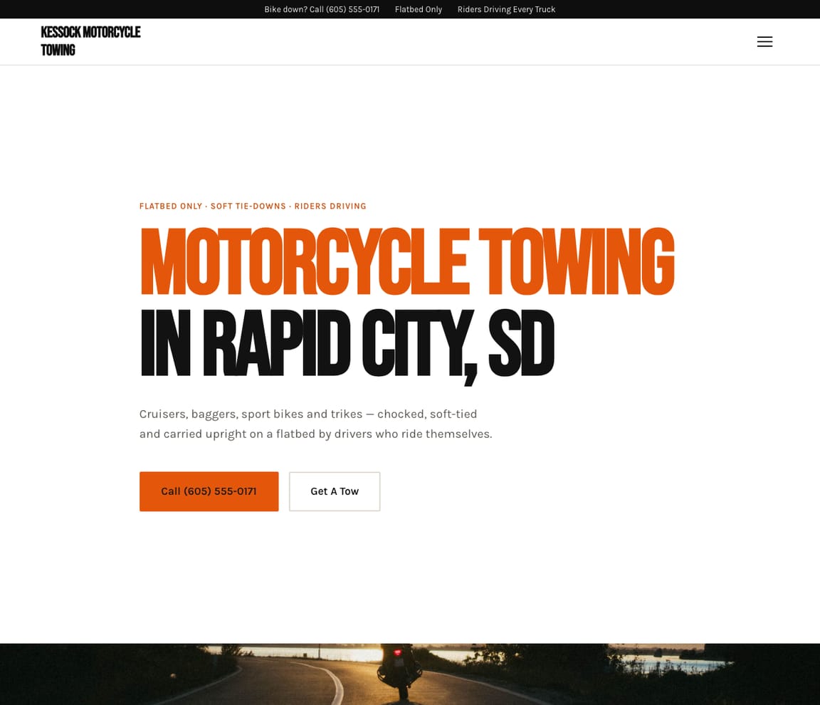 Motorcycle Towing website template preview