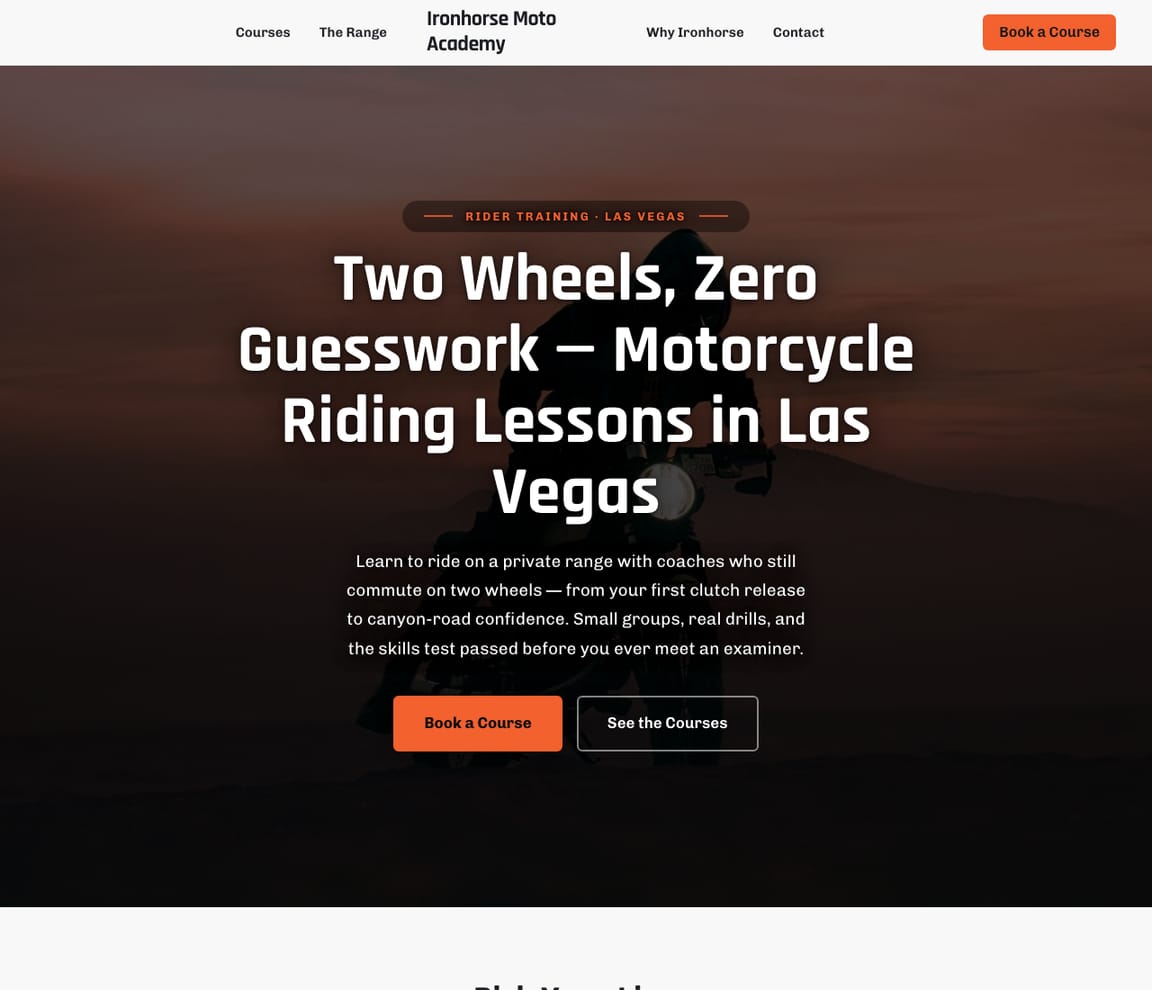 Motorcycle Training website template preview