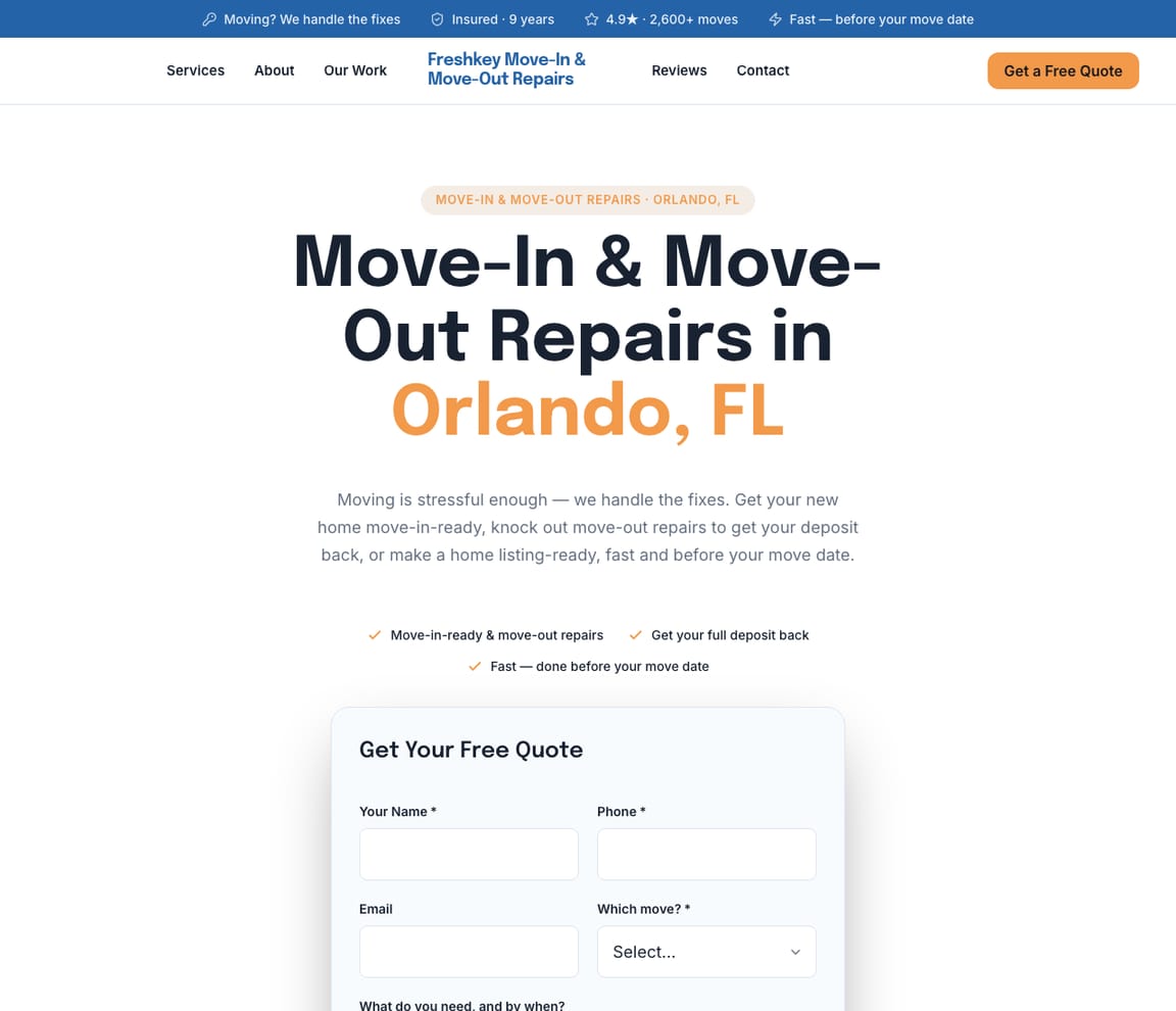 Move-In & Move-Out Repairs website template preview