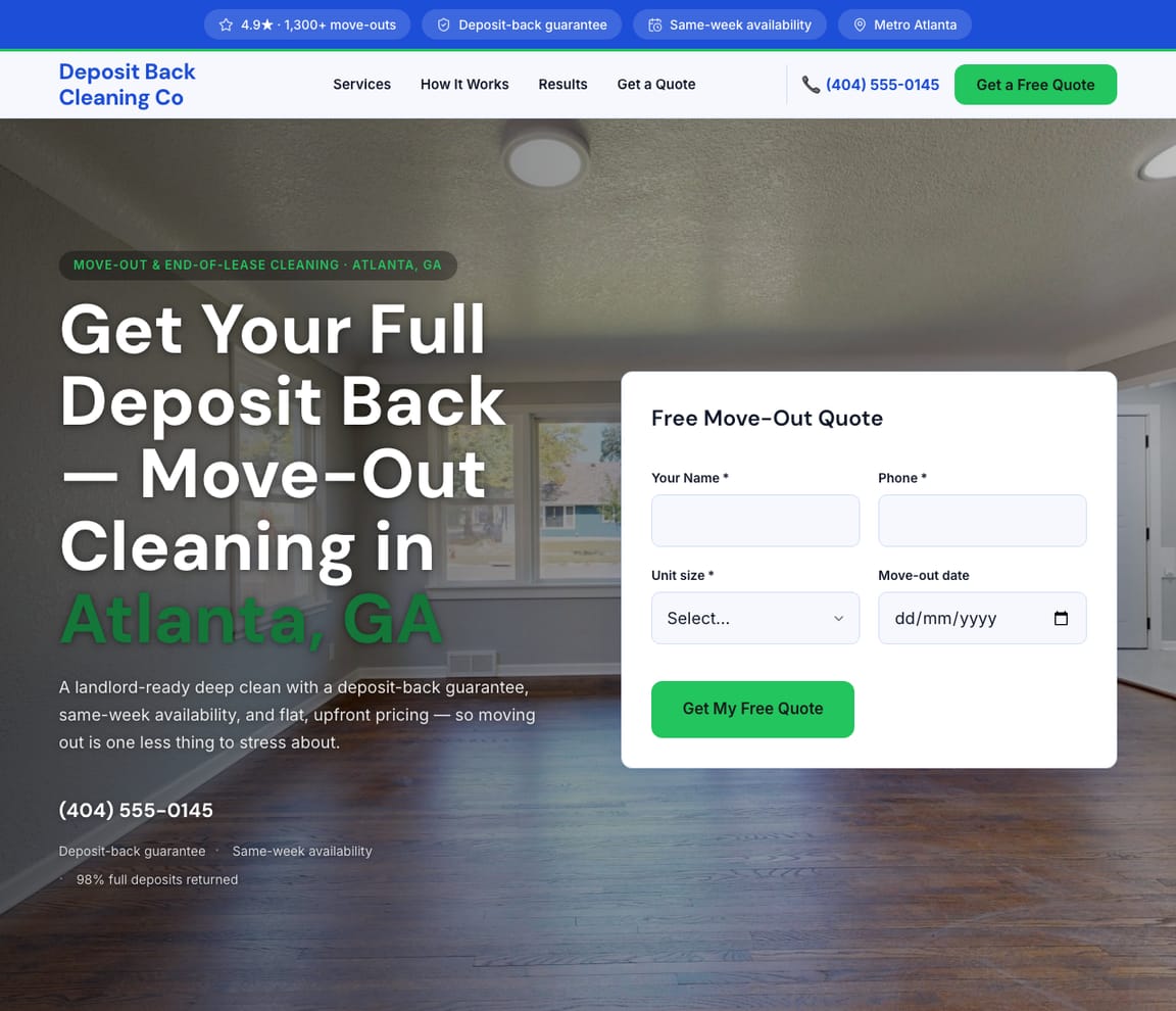Move-Out Cleaning website template preview