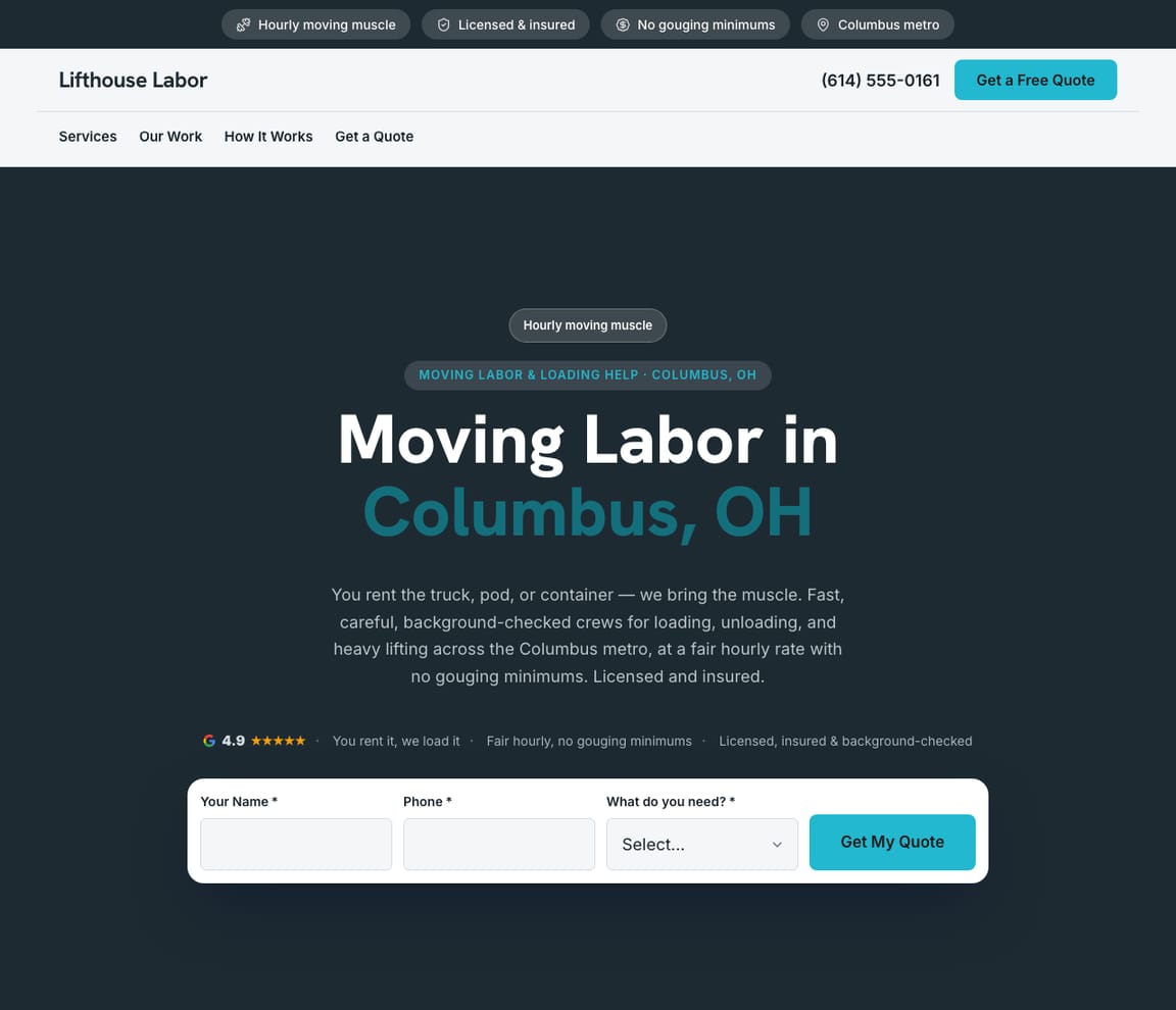 Moving Labor & Loading Help website template preview