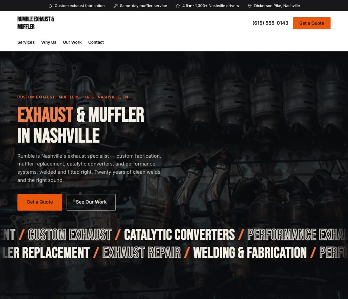 Muffler & Exhaust website template preview