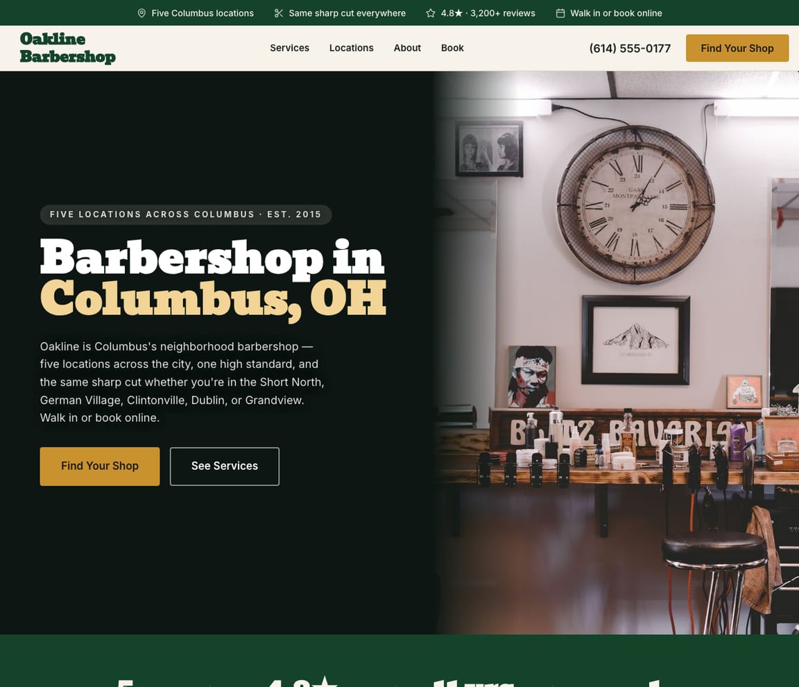 Multi-Location Barbershop website template preview