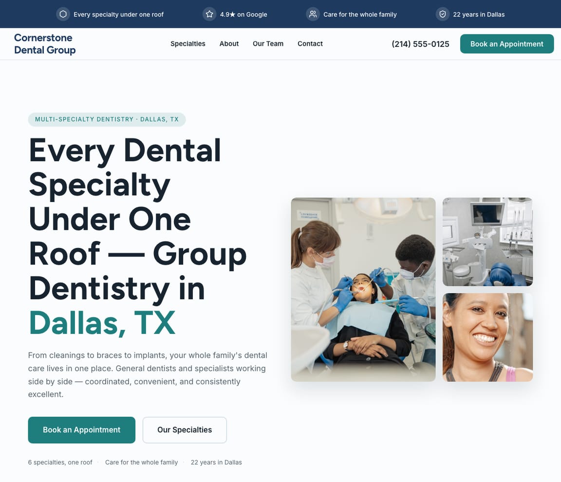 Multi-Specialty Dental Group website template preview
