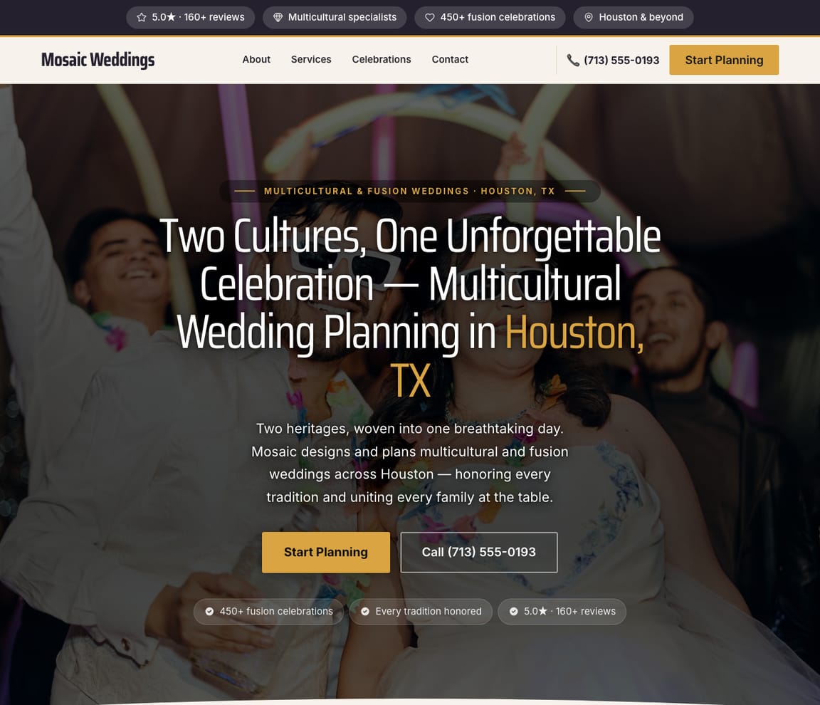Multicultural Wedding Planner website template preview