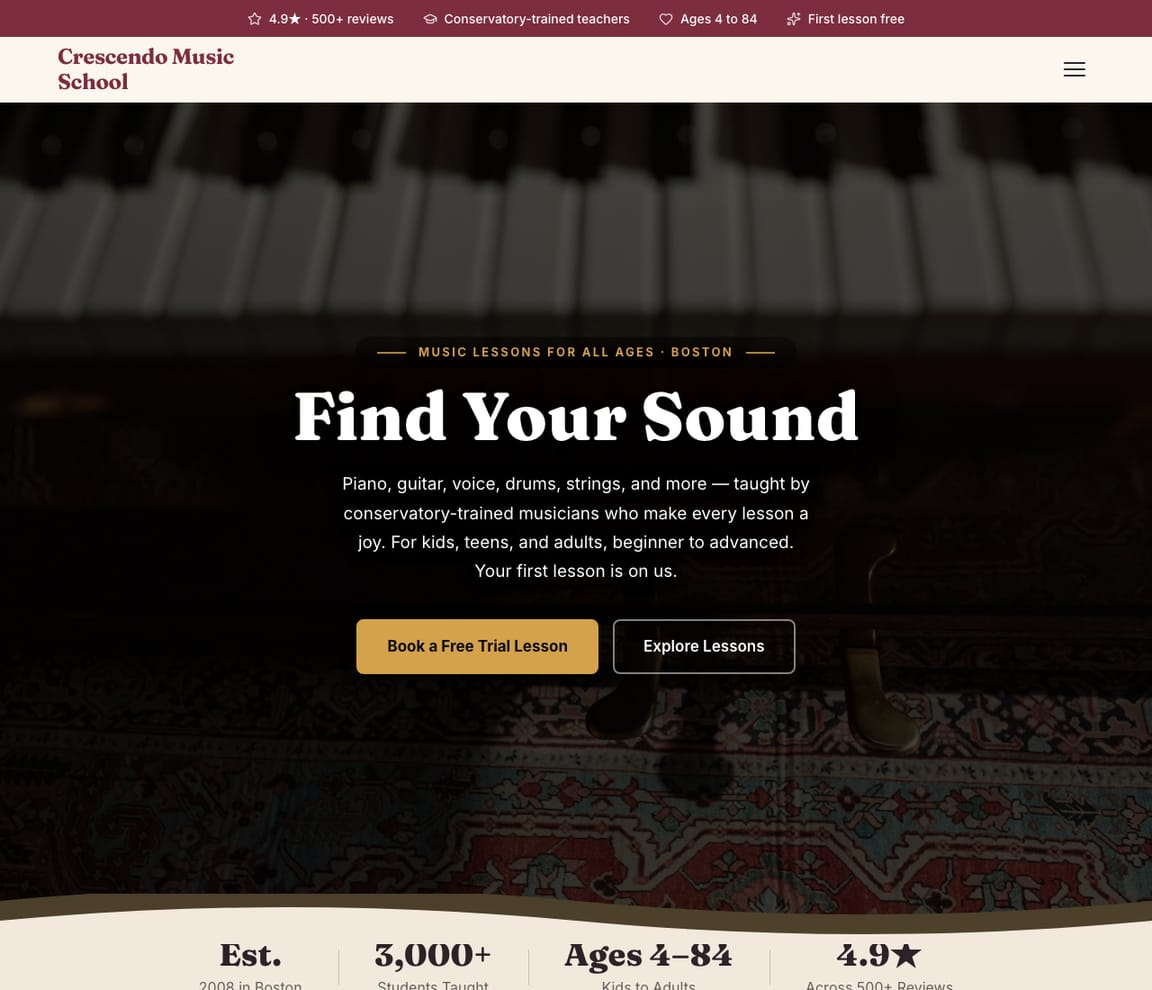 Music School website template preview