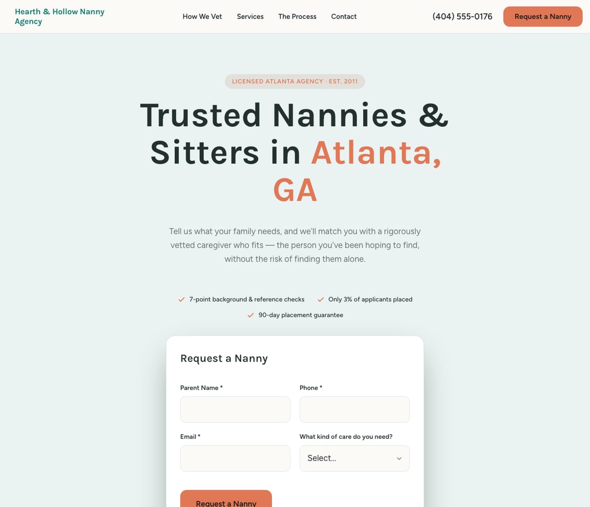 Nanny & Sitter Placement Agency website template preview