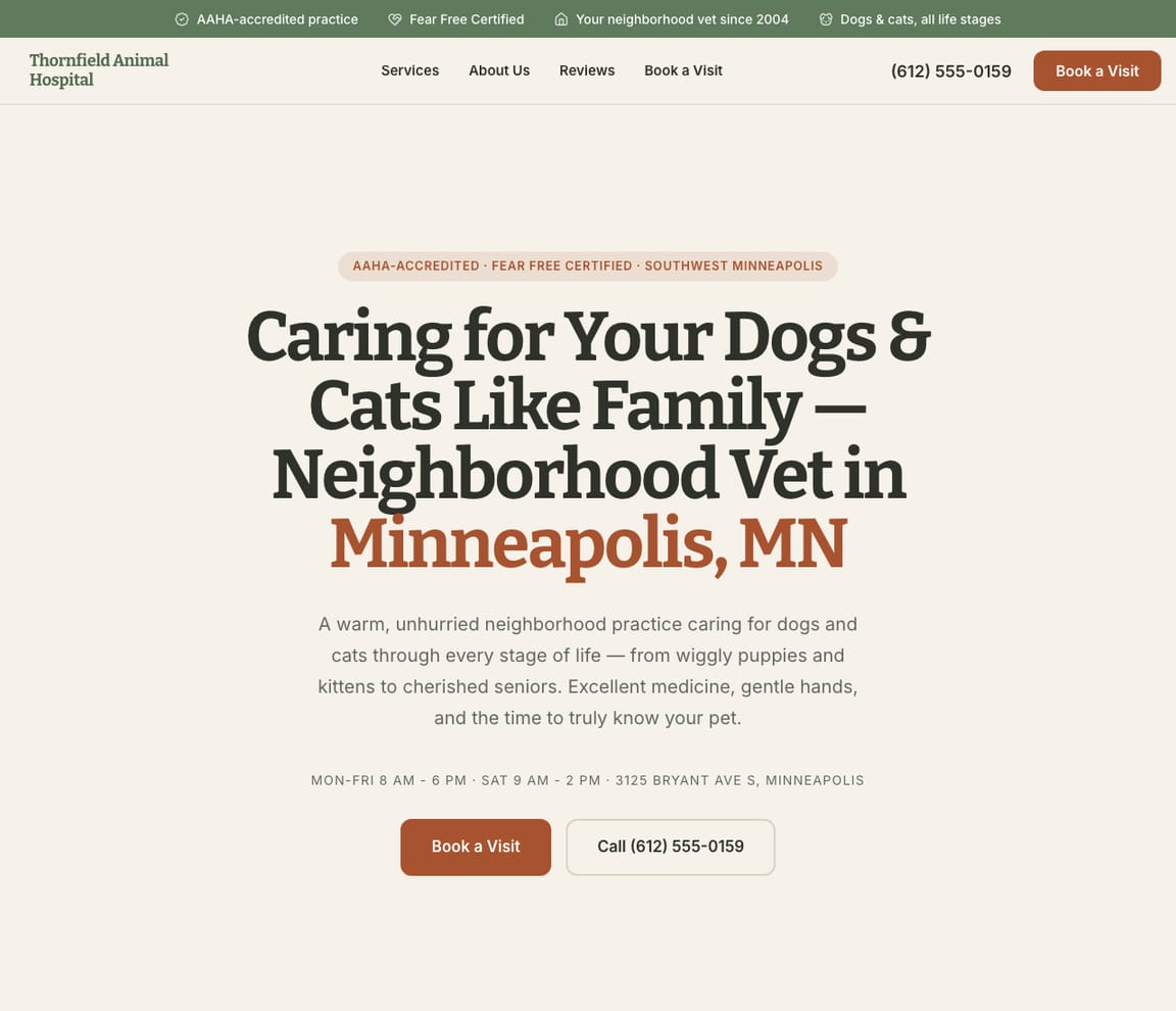 Neighborhood Family Veterinary Practice website template preview