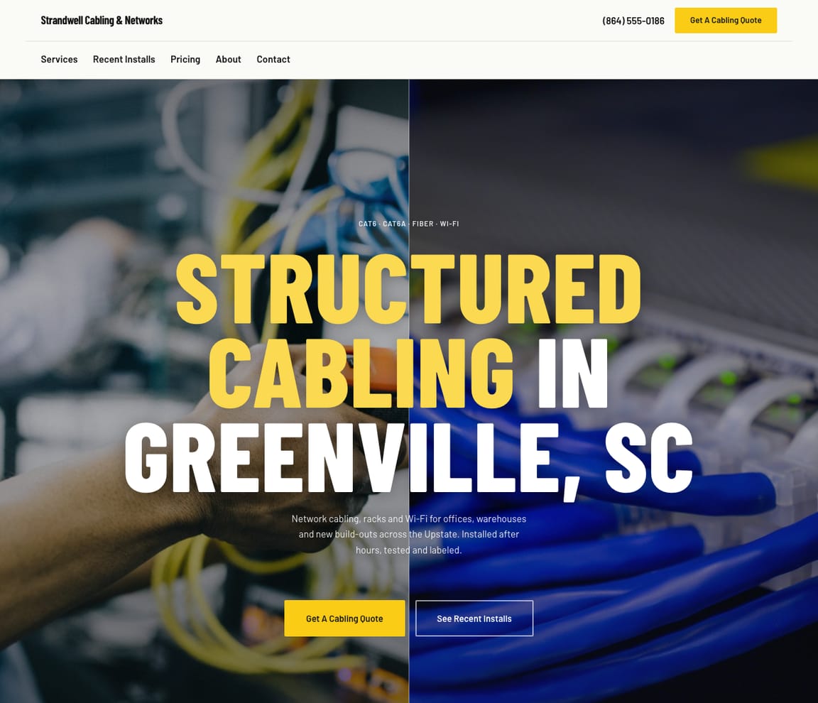 Home page of the Network Cabling website template