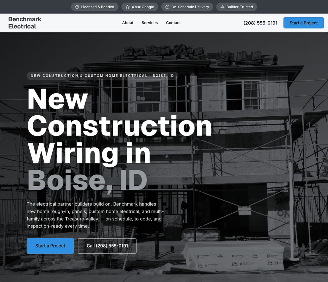 Electrician - New Construction website template preview