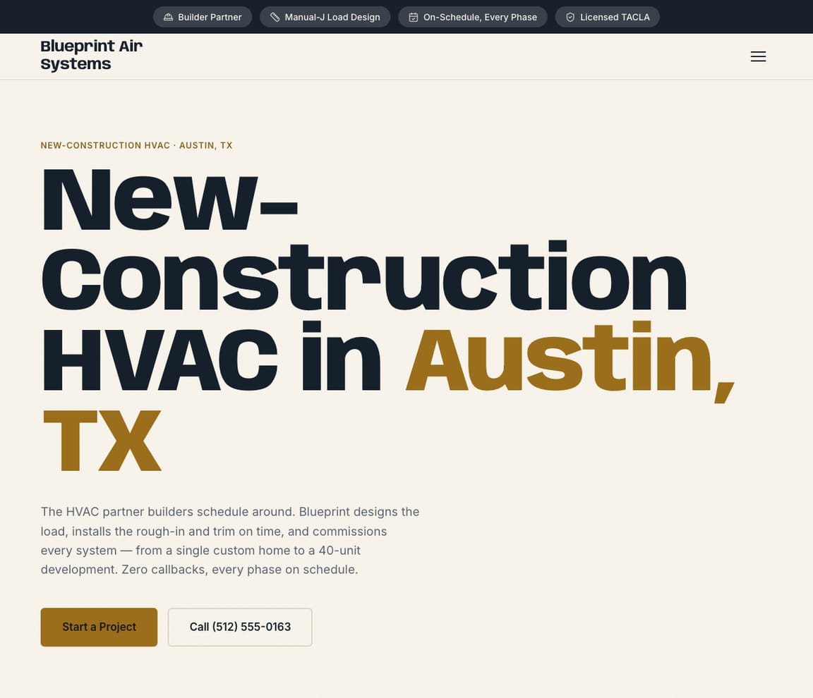 HVAC - New Construction website template preview