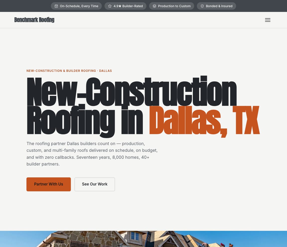 Roofing - New Construction website template preview