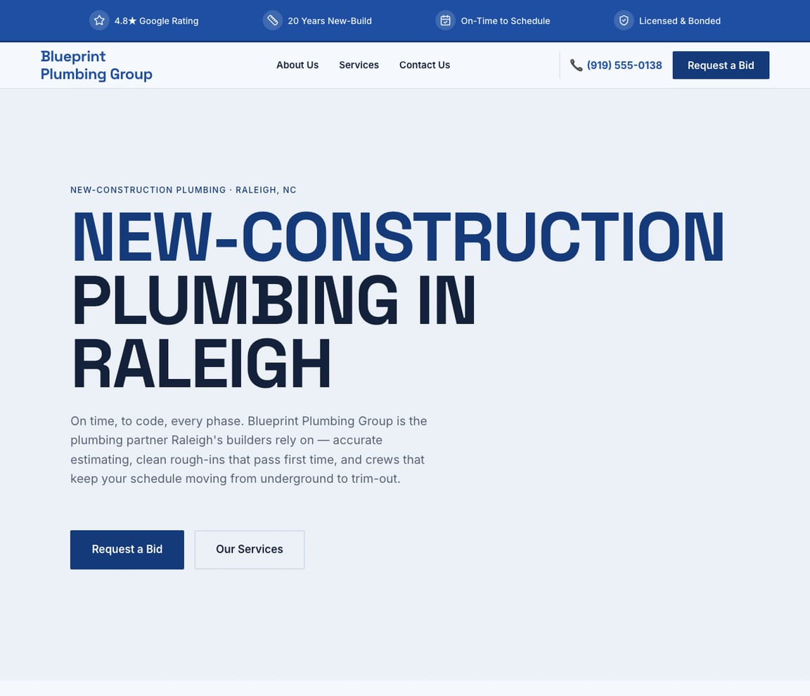 Plumber - New Construction website template preview