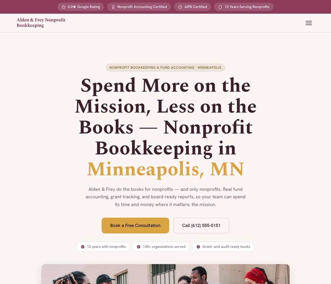 Nonprofit Bookkeeping website template preview